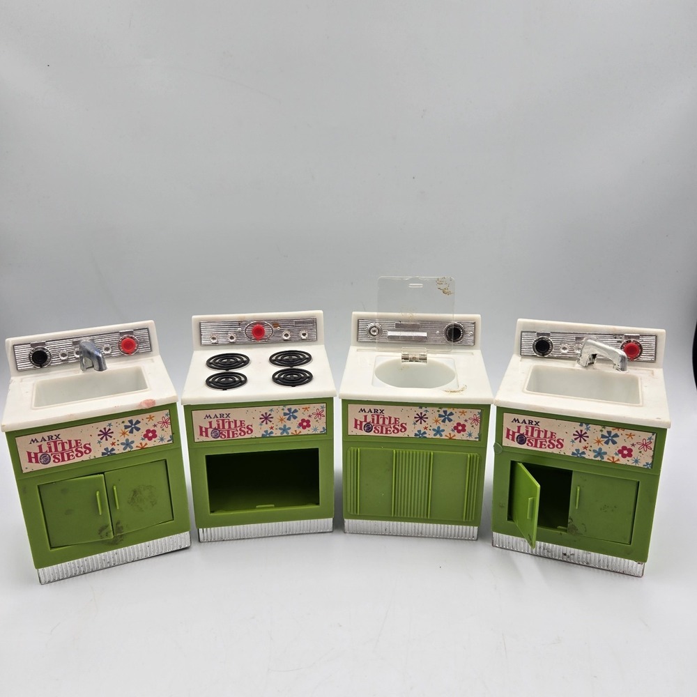 Vtg 50s Marx Toys 4 Mini Appliances Pretty Maid Little Hostess Avocado Green‎